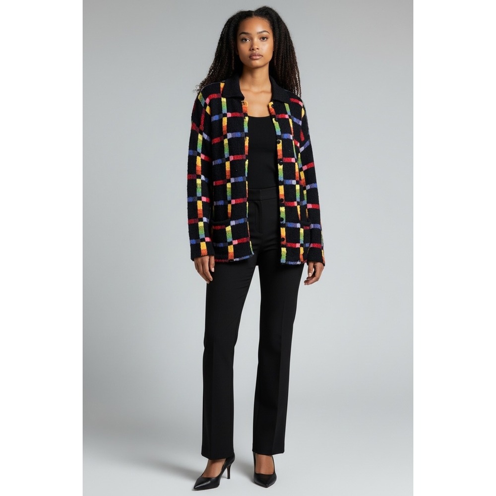 Design Options Philip & Jane Gordon Rainbow Plaid‎ Knit Jacket Cardigan Size S